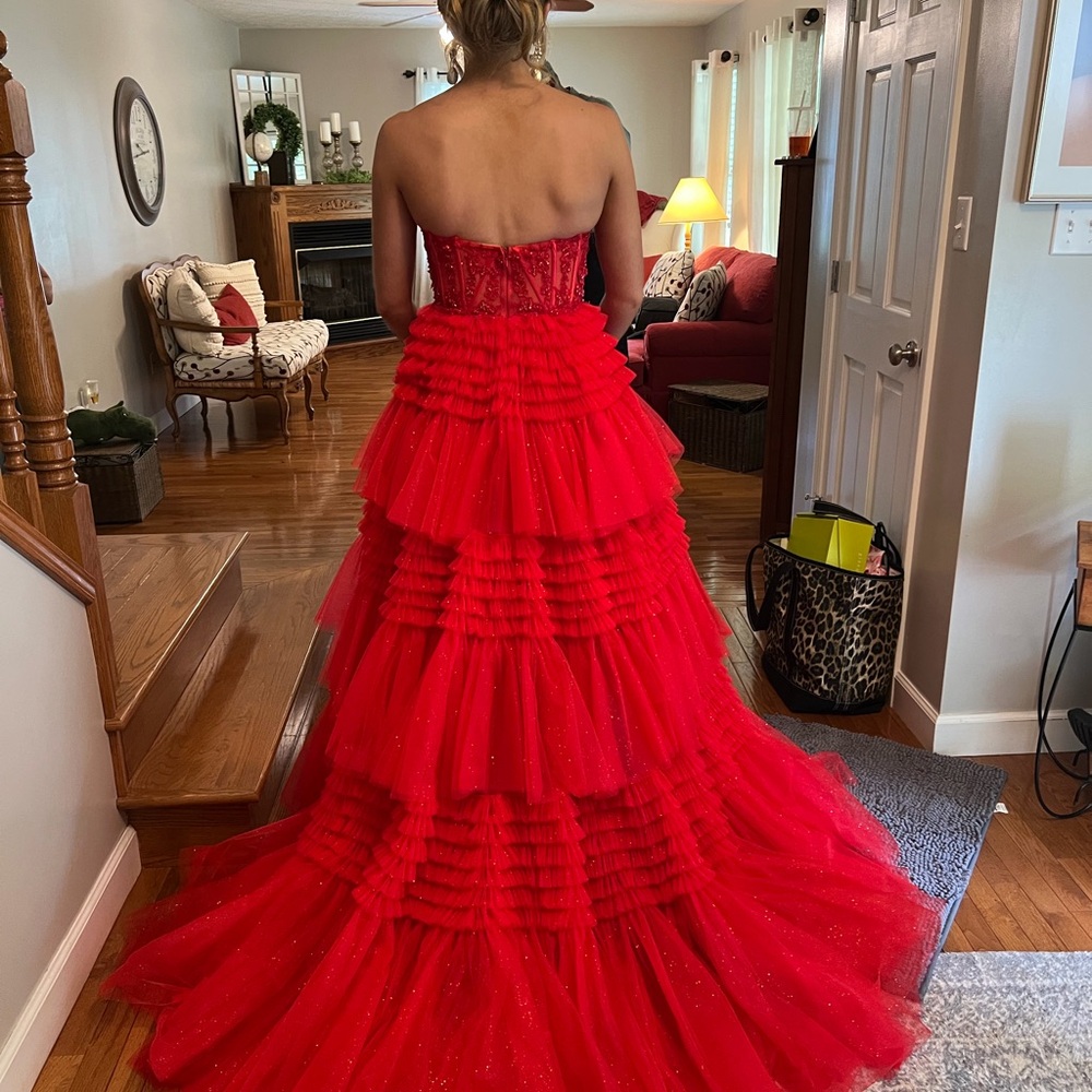 Sherri Hill Red Strapless Prom Dress - Picture 2 of 3